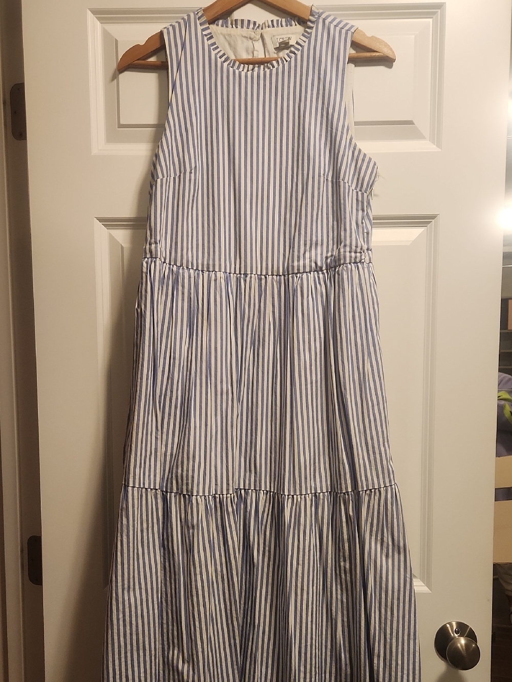 Jcrew Blue & White Stripe Sleeveless Tiered Dress